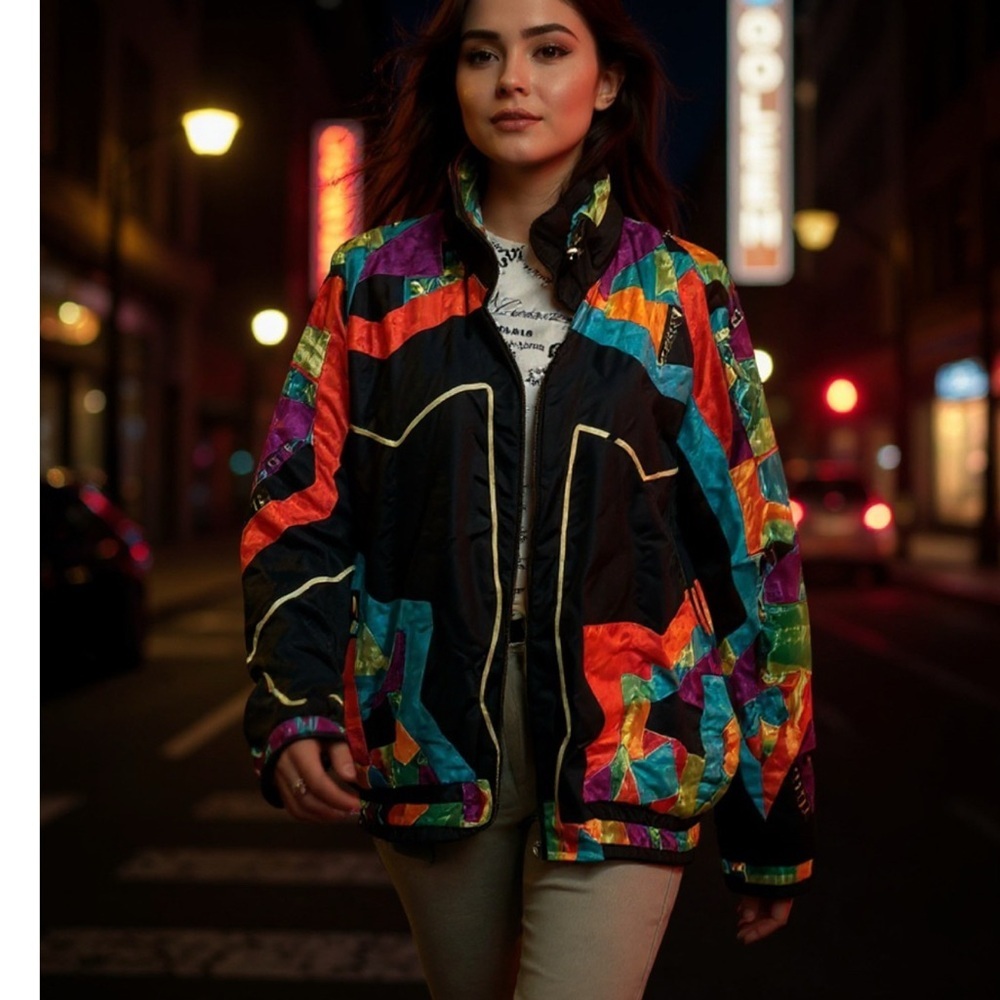 Reversible Nouveau Monde Sport 90s Jacket Colorful Geometric Women's Jac…